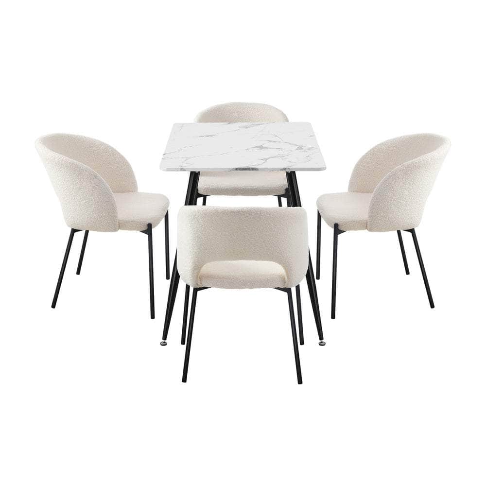 Rectangle Dining Table with 4PCS & 6PCS Sherpa White Chairs Modern Kitchen