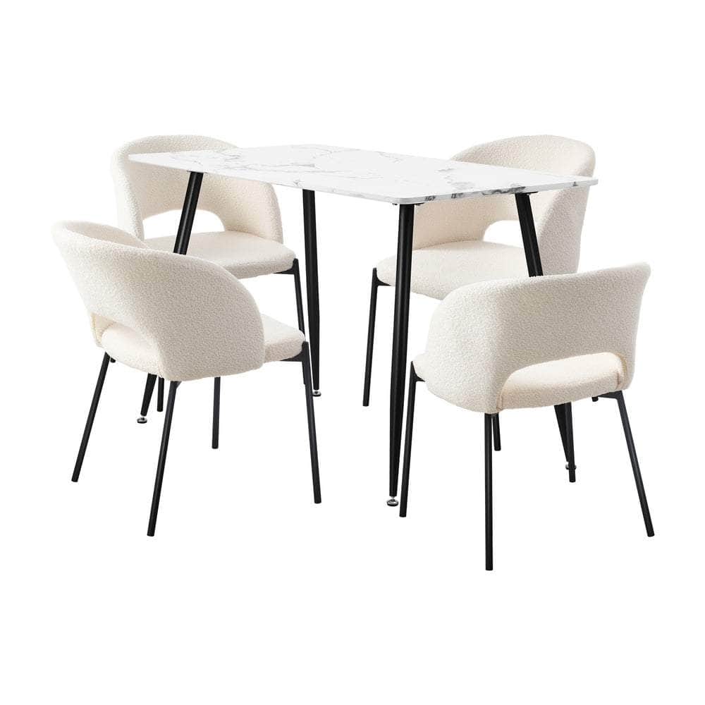 Rectangle Dining Table with 4PCS & 6PCS Sherpa White Chairs Modern Kitchen