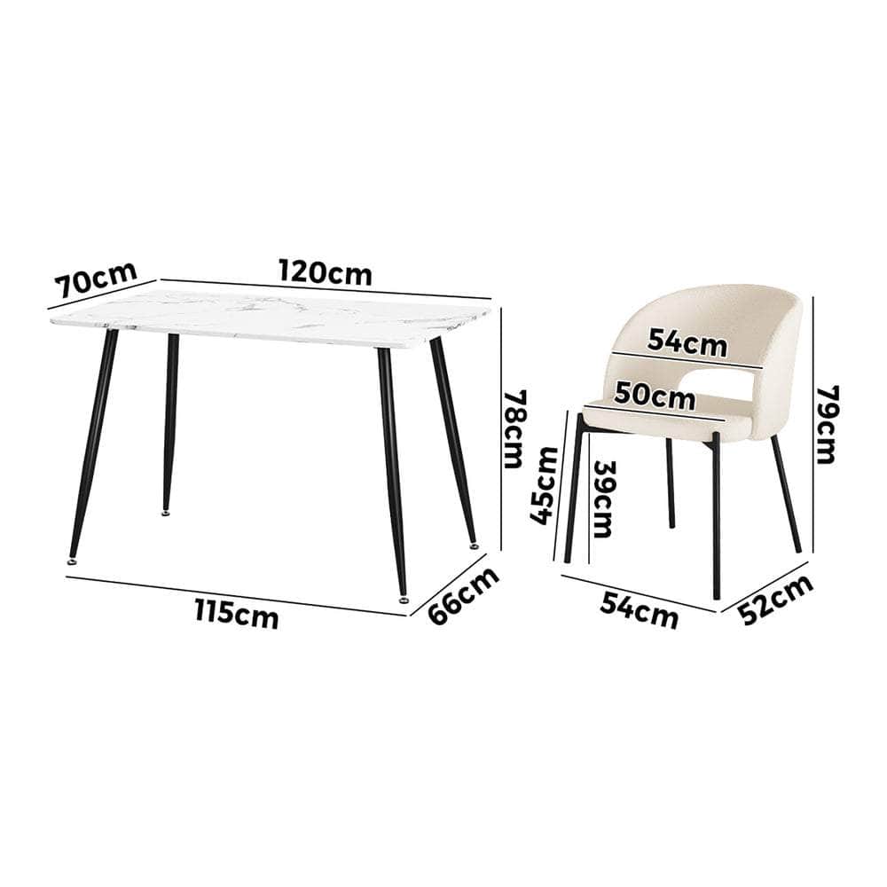 Rectangle Dining Table with 4PCS & 6PCS Sherpa White Chairs Modern Kitchen