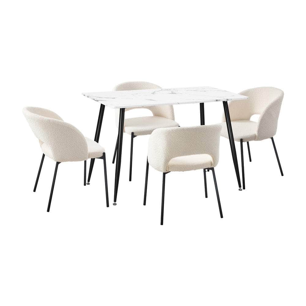 Rectangle Dining Table with 4PCS & 6PCS Sherpa White Chairs Modern Kitchen