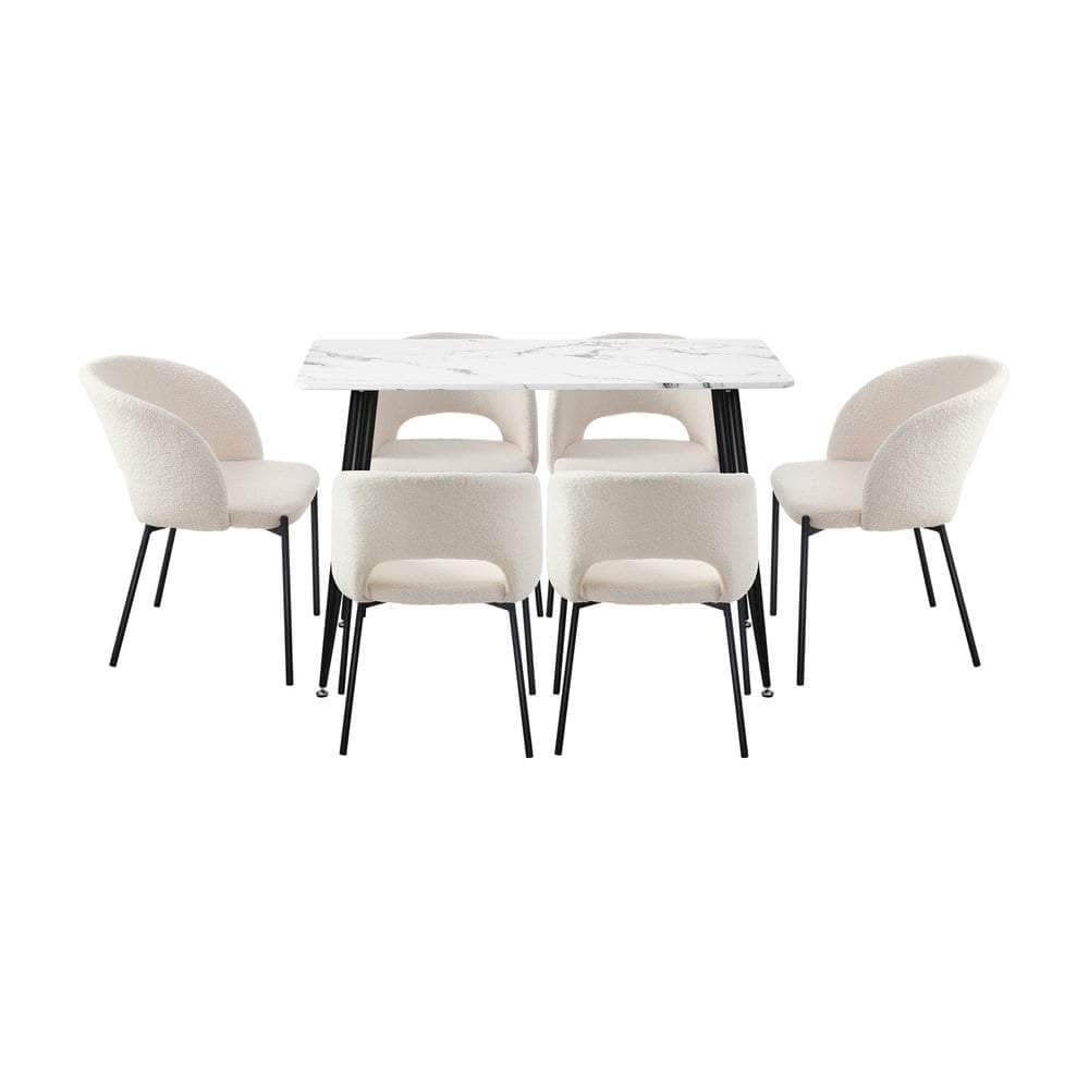 Rectangle Dining Table with 4PCS & 6PCS Sherpa White Chairs Modern Kitchen