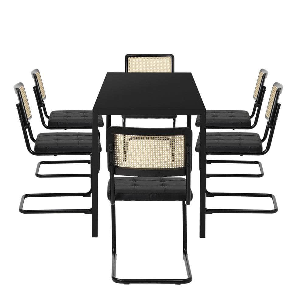 Rectangle Dining Table with Dining Chairs Leather Black