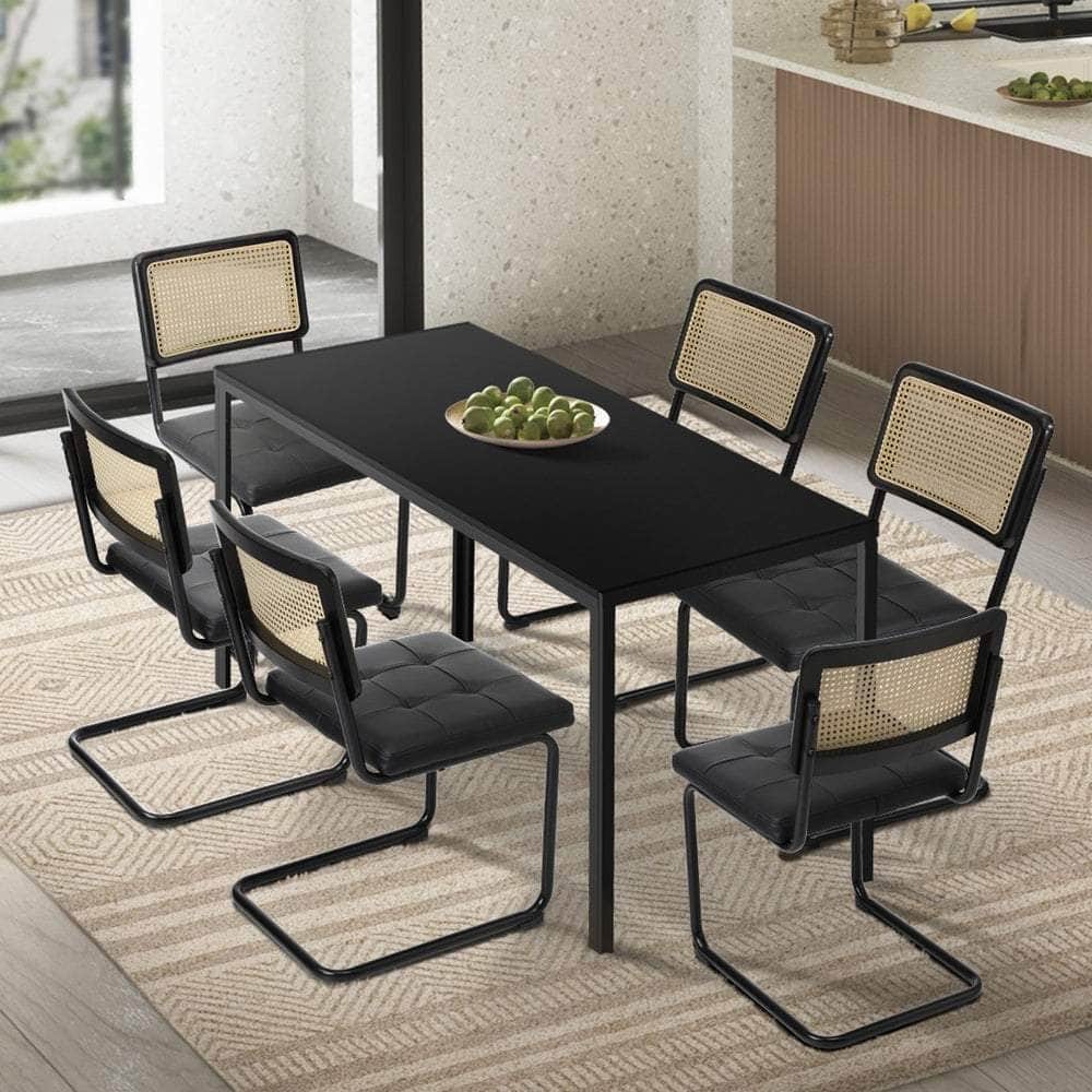 Rectangle Dining Table with Dining Chairs Leather Black