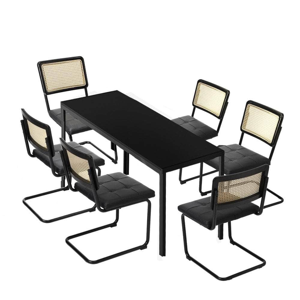 Rectangle Dining Table with Dining Chairs Leather Black