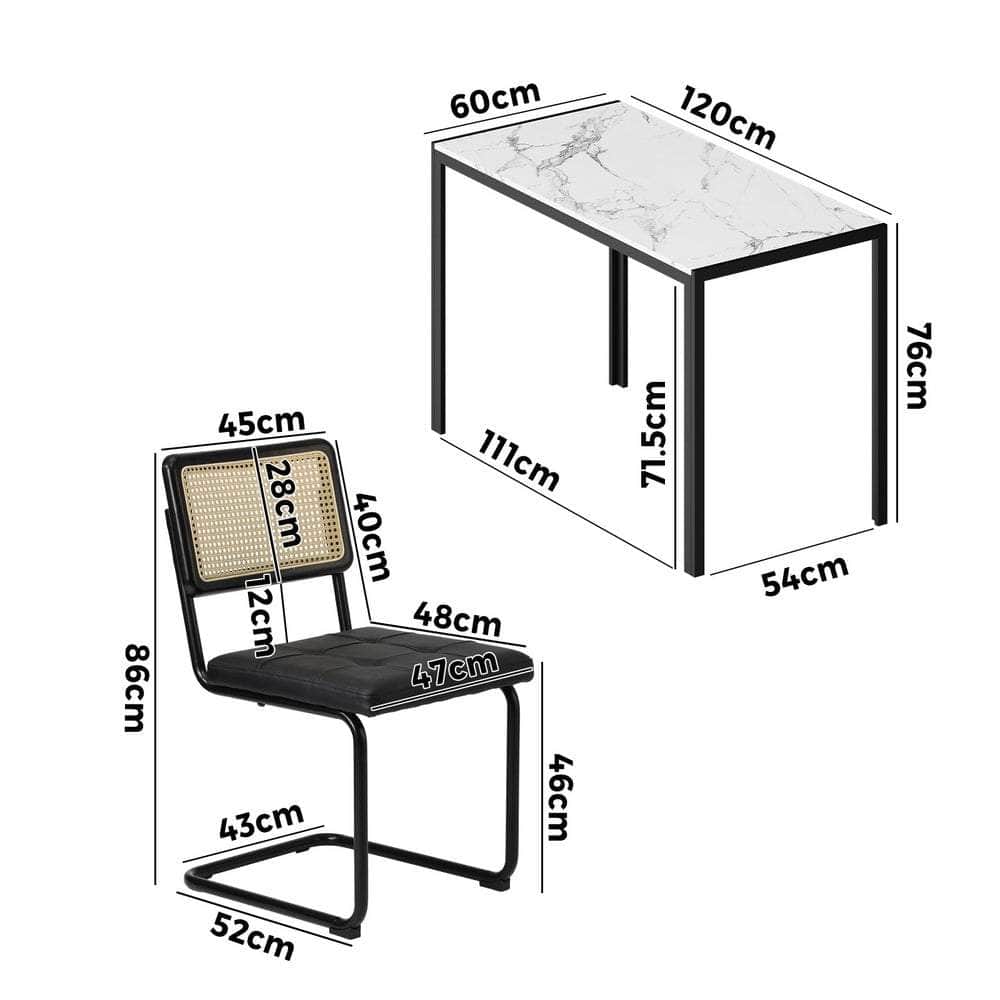 Rectangle Dining Table with Dining Chairs Leather Black