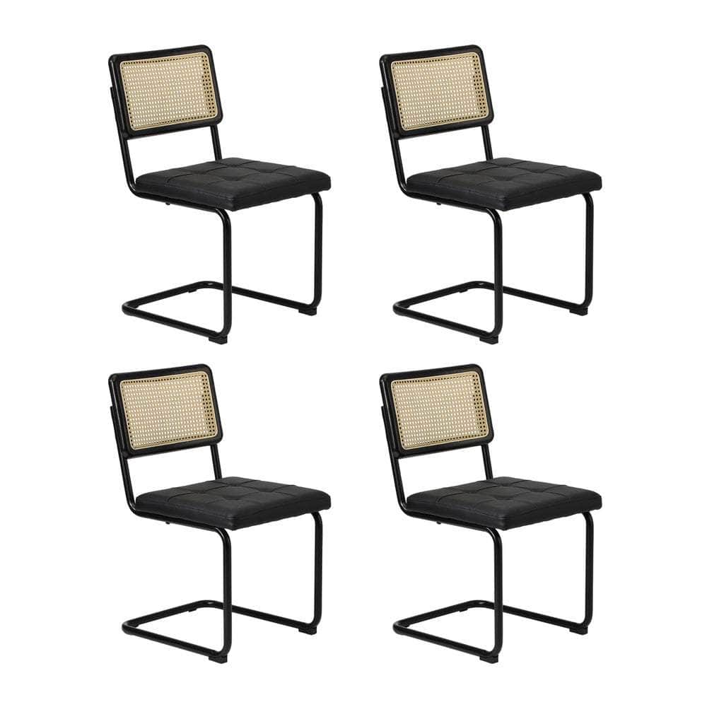 Rectangle Dining Table with Dining Chairs Leather Black