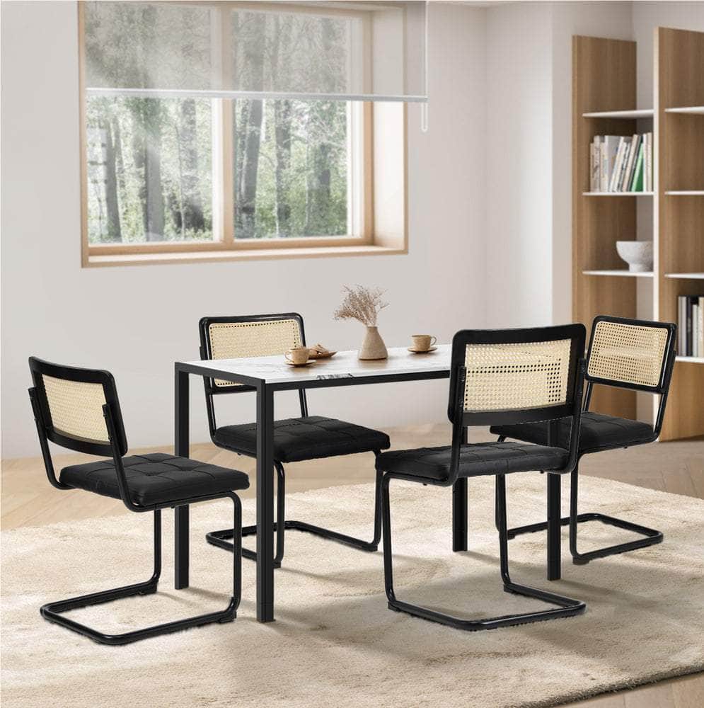 Rectangle Dining Table with Dining Chairs Leather Black