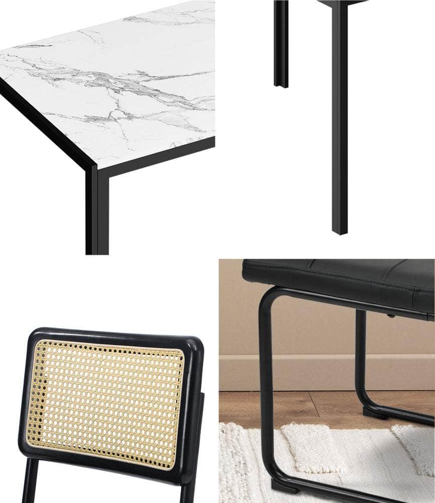 Rectangle Dining Table with Dining Chairs Leather Black