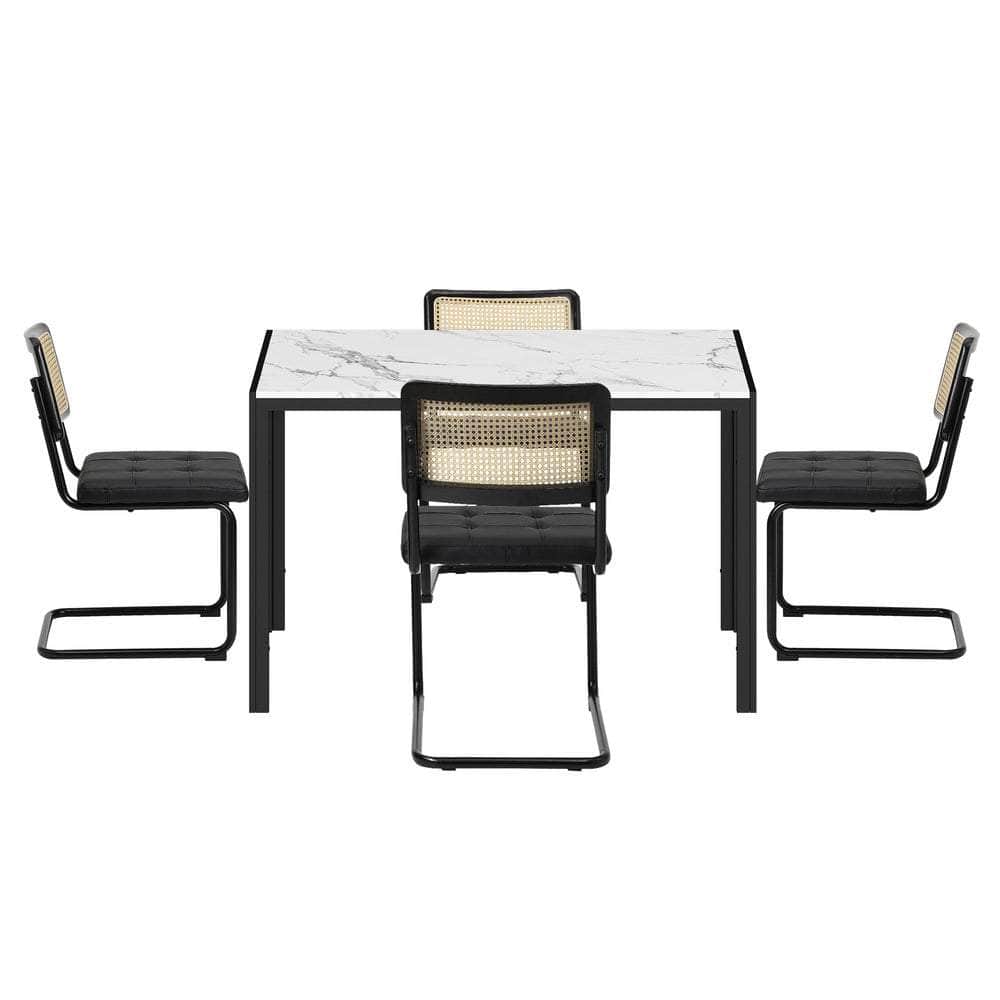 Rectangle Dining Table with Dining Chairs Leather Black