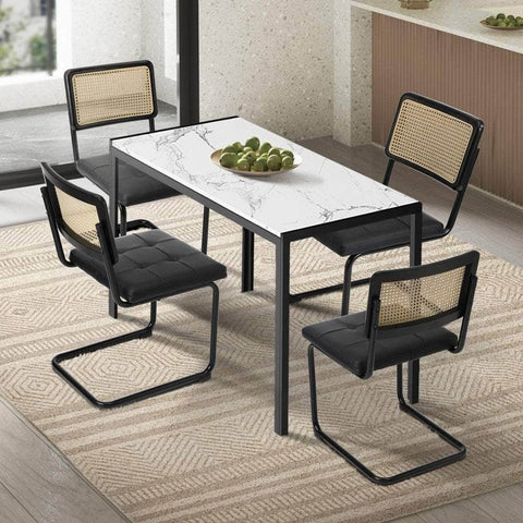 Rectangle Dining Table with Dining Chairs Leather Black