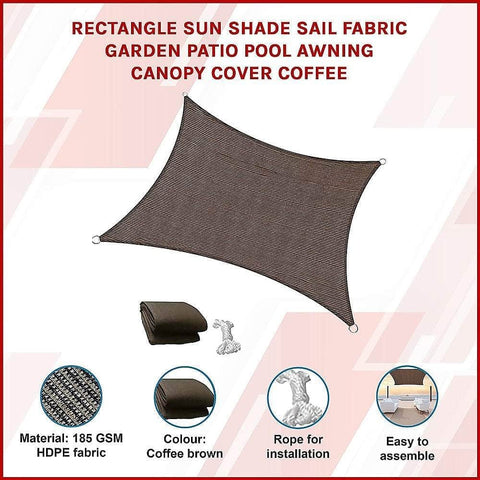 Rectangle Sun Shade Sail Canopy Cover Coffee
