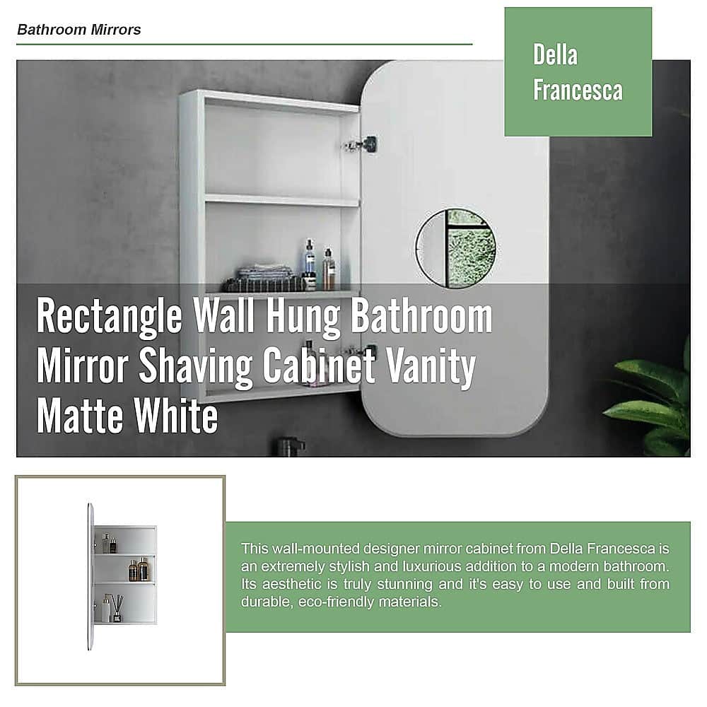 Rectangle Wall Hung Bathroom Mirror Shaving Cabinet Vanity Matte White