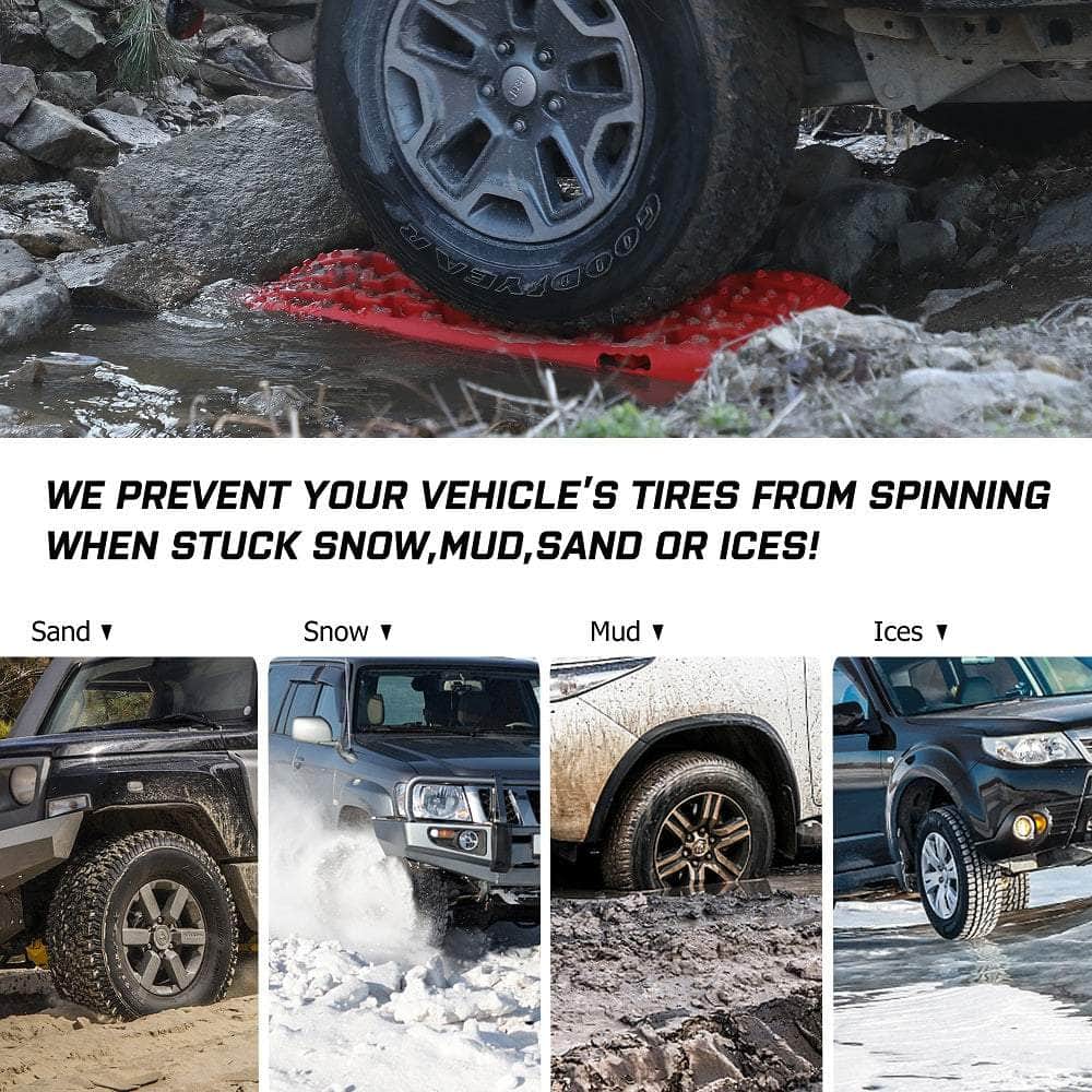 Red 4Wd Snow Tracks Recovery Tracks (2Pcs) With Mounting Bolts