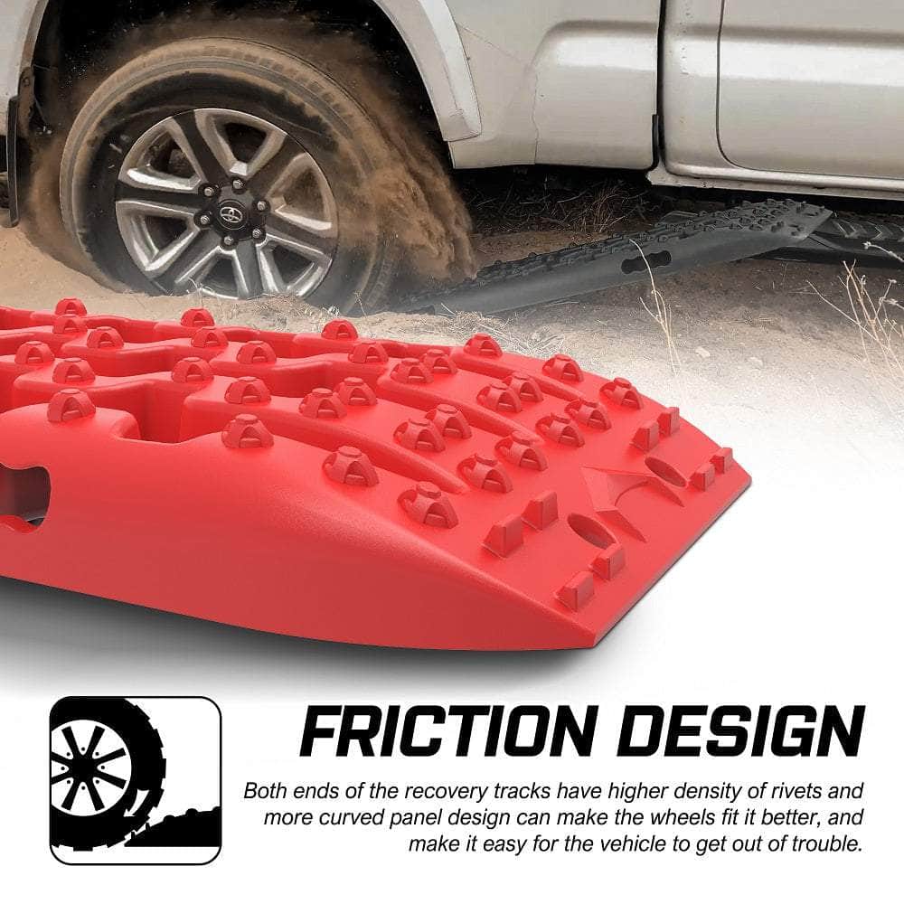 Red 4Wd Snow Tracks Recovery Tracks (2Pcs) With Mounting Bolts