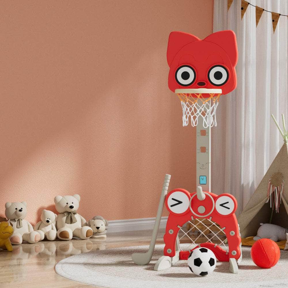 Red 5-in-1 Kids Basketball Hoop: Adjustable Sports Center Fun