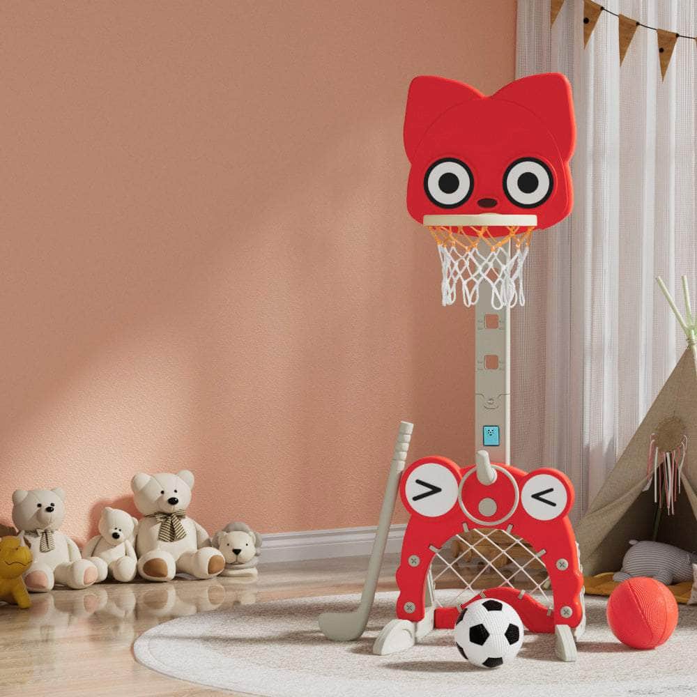 Red 5-in-1 Kids Basketball Hoop: Adjustable Sports Center Fun