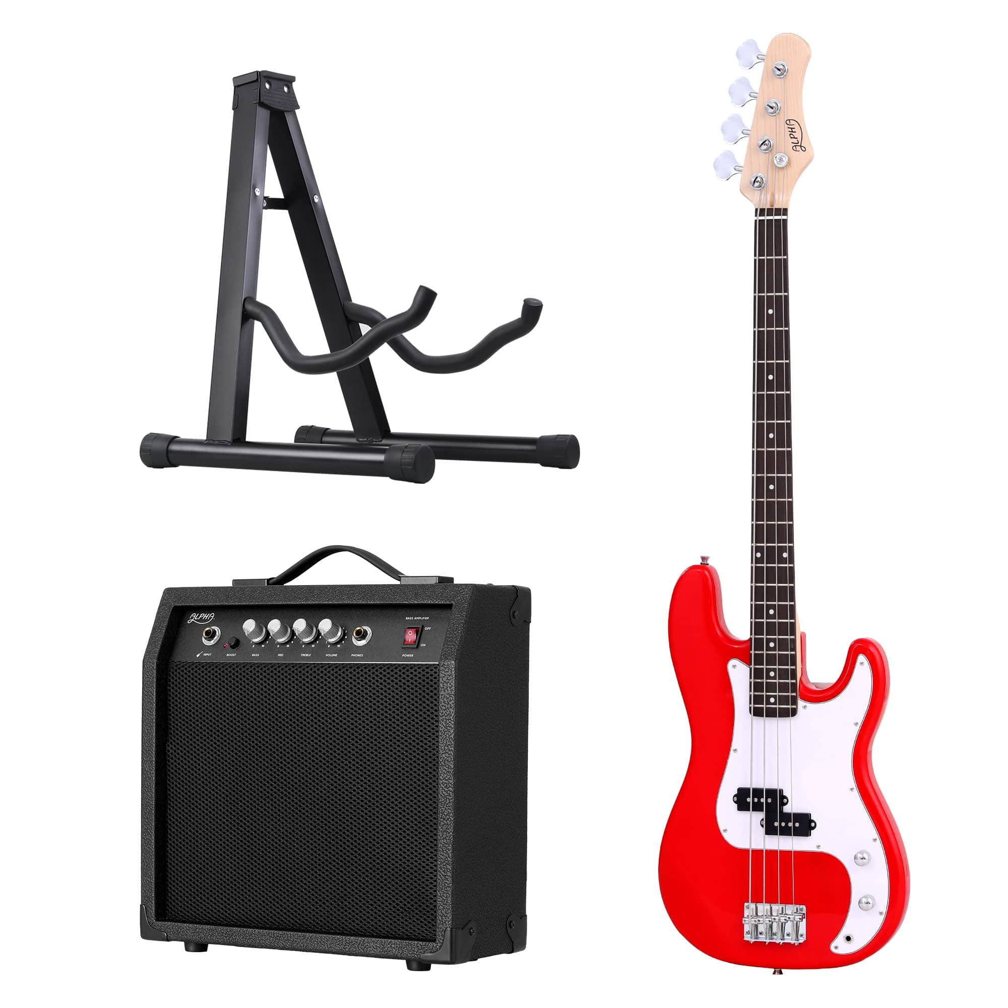 Red Electric Guitar Bass 47 Inch Kit with 40W Amplifier Stand & Accessories