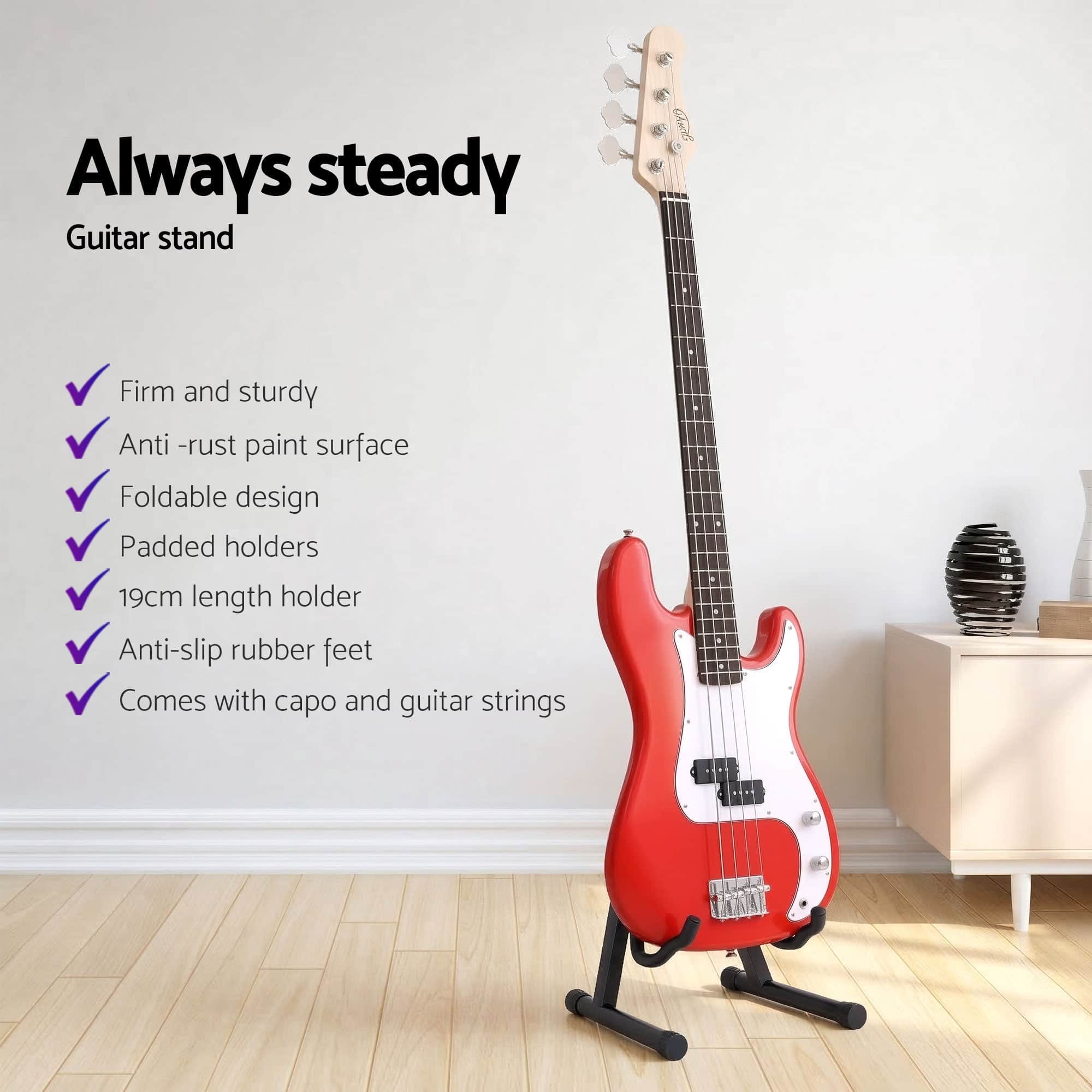 Red Electric Guitar Bass 47 Inch Kit with 40W Amplifier Stand & Accessories