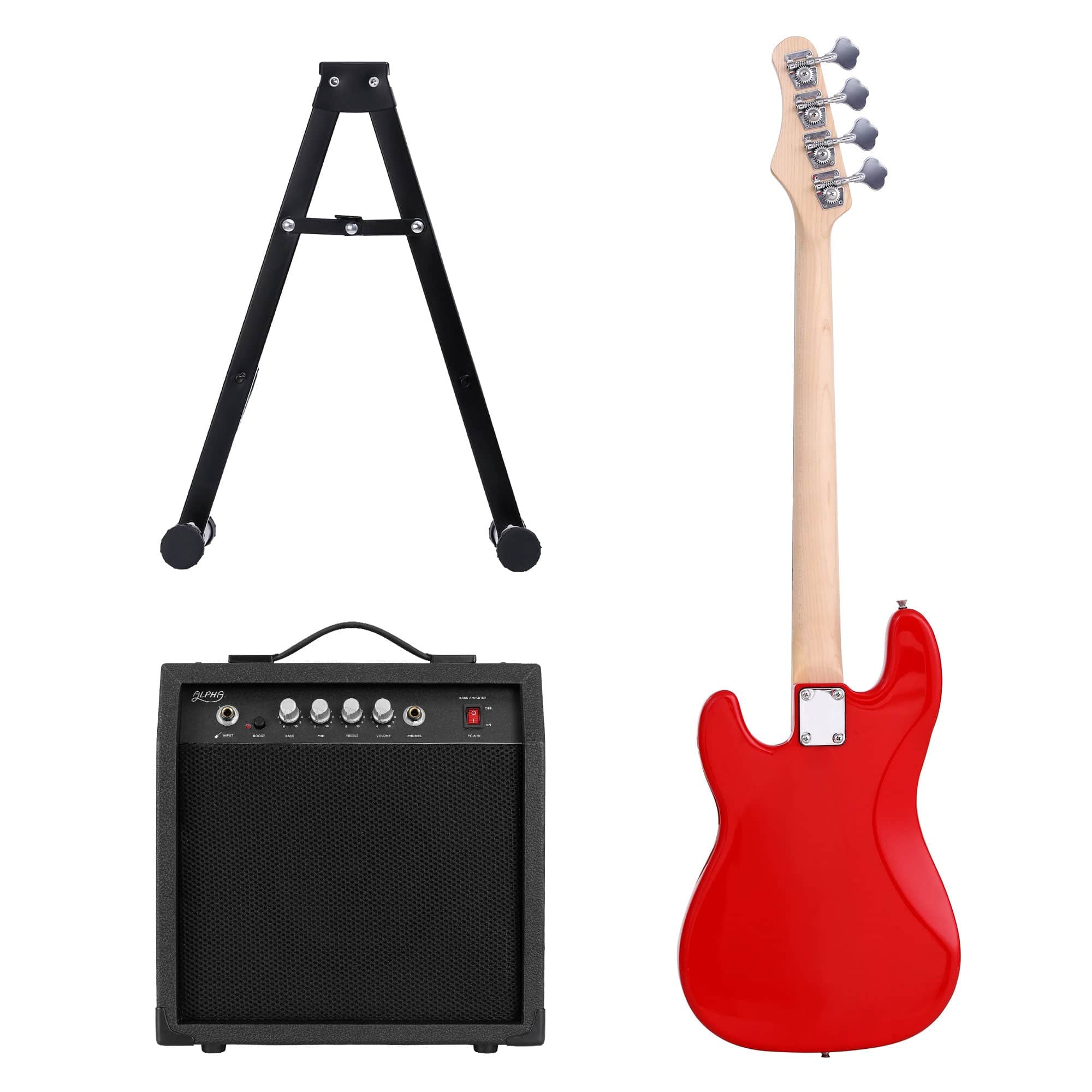 Red Electric Guitar Bass 47 Inch Kit with 40W Amplifier Stand & Accessories