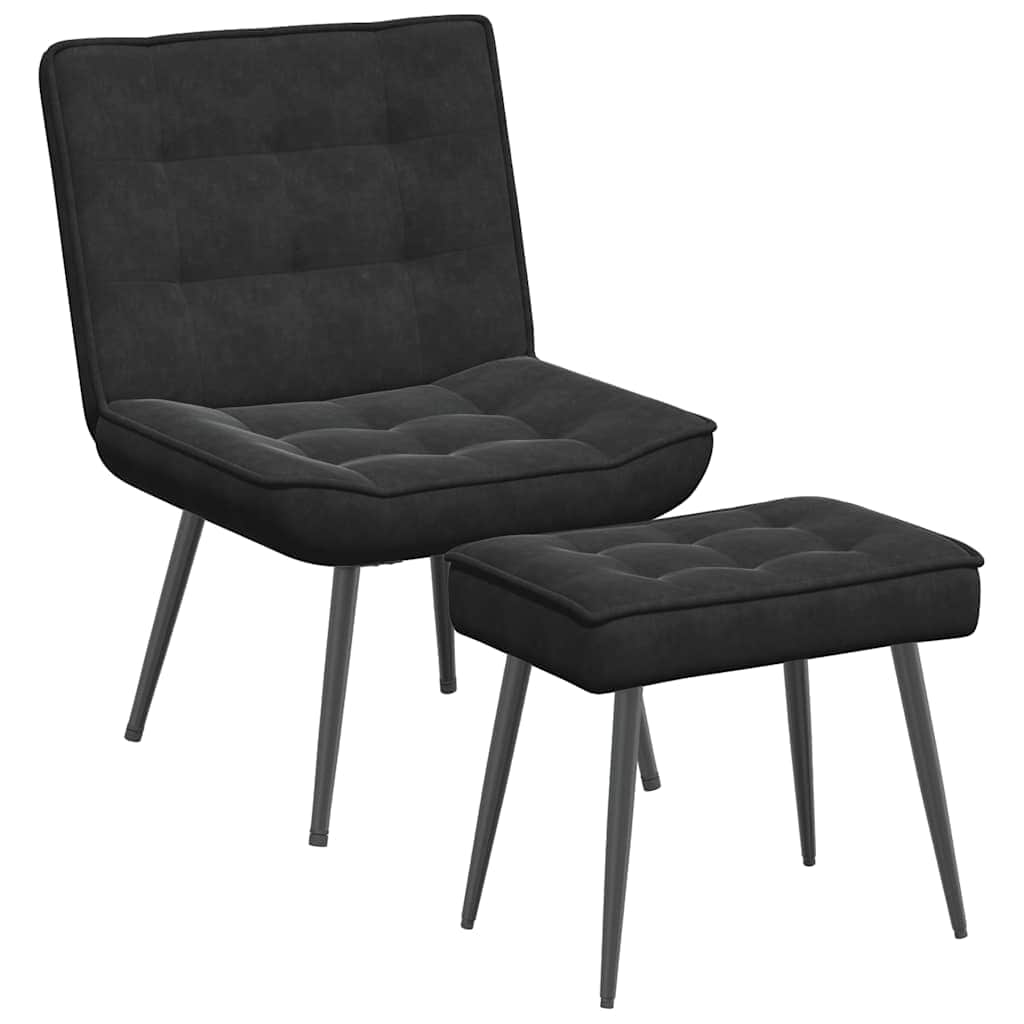 Black colour - Relaxing Chair with Stool Black Velvet