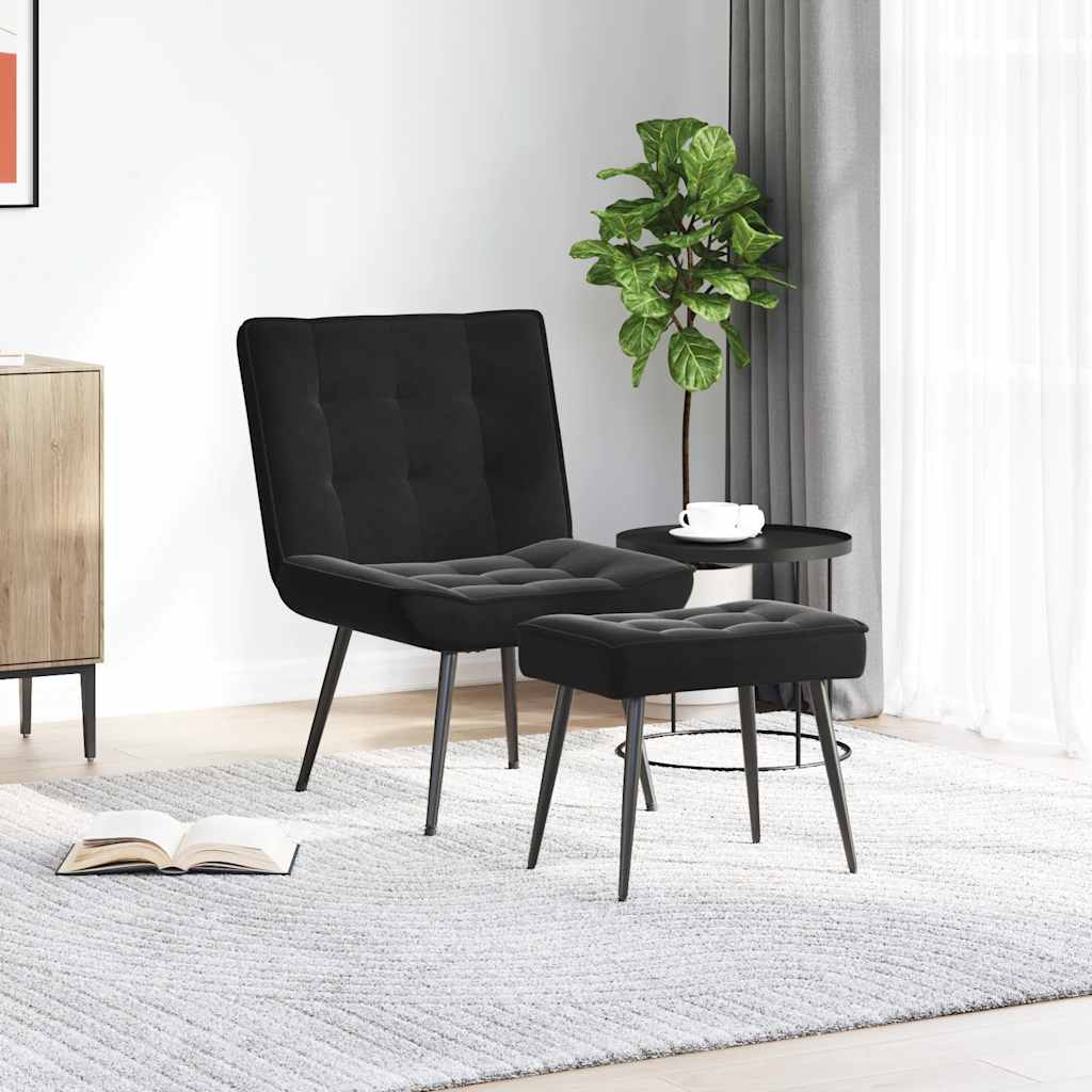 Relaxing Chair with Stool Black Velvet | Velvet finish
