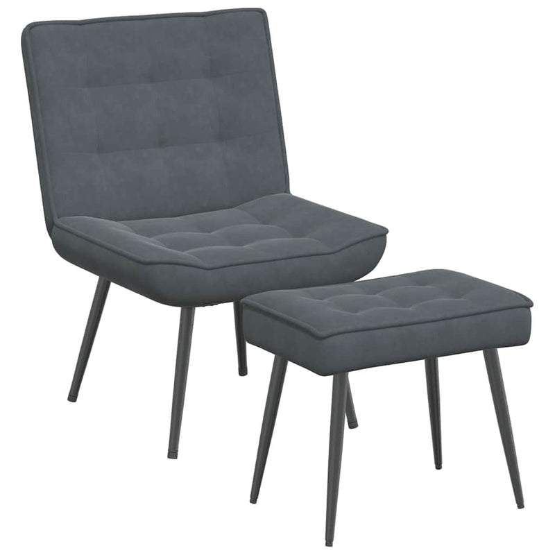 Grey colour - Relaxing Chair with Stool Dark Grey Velvet