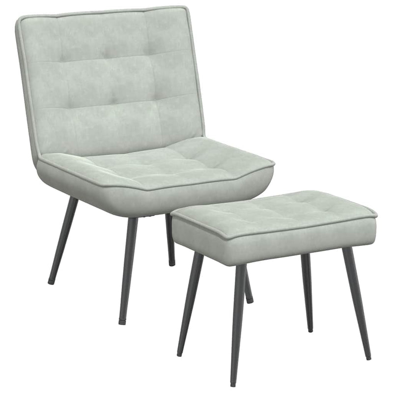 Grey colour - Relaxing Chair with Stool Light Grey Velvet