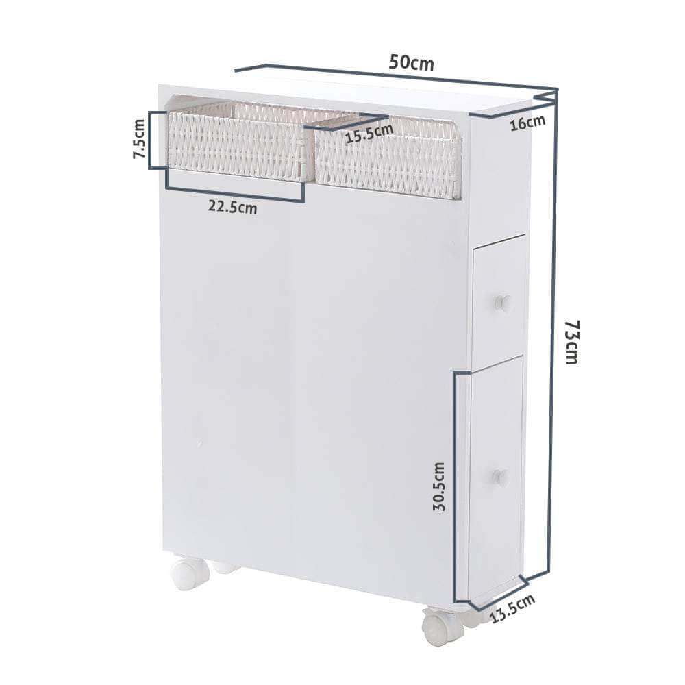Removable Bathroom Side Cabinet Toilet Caddy With Storage Drawers- White