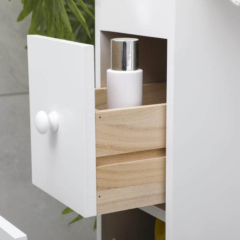 Removable Bathroom Side Cabinet Toilet Caddy With Storage Drawers- White