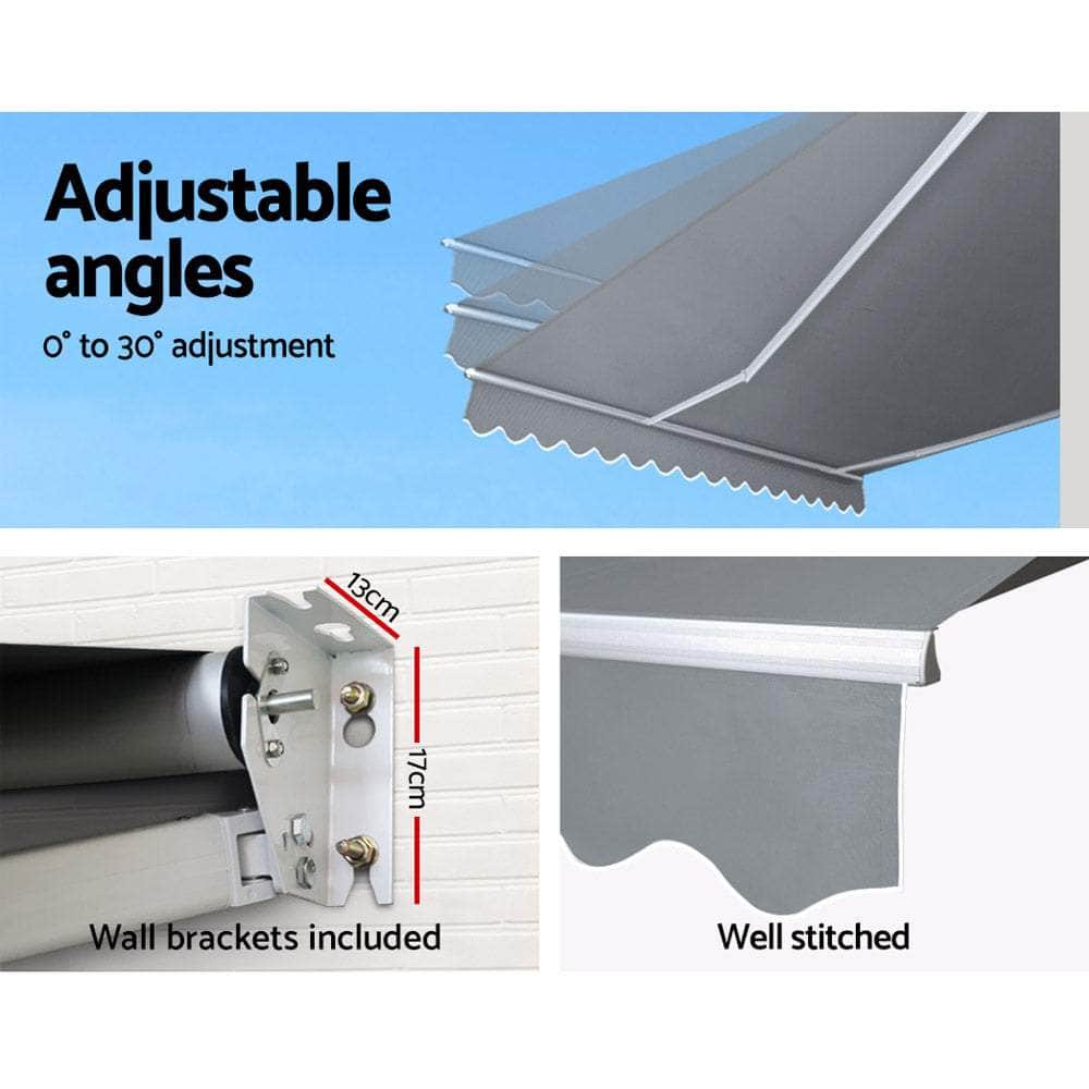Retractable Folding Arm Awning Manual Sunshade 3Mx2.5M Pearl Grey