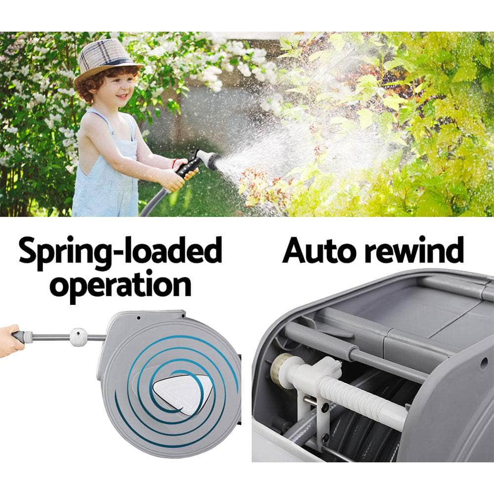 Retractable Hose Reel 30M Garden Water Auto Rewind Spray Gun,8 Bar