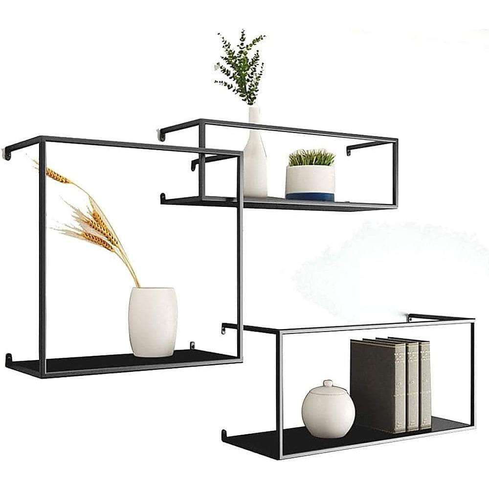 Retro Industrial Floating Shelves: Black Metal Ledge