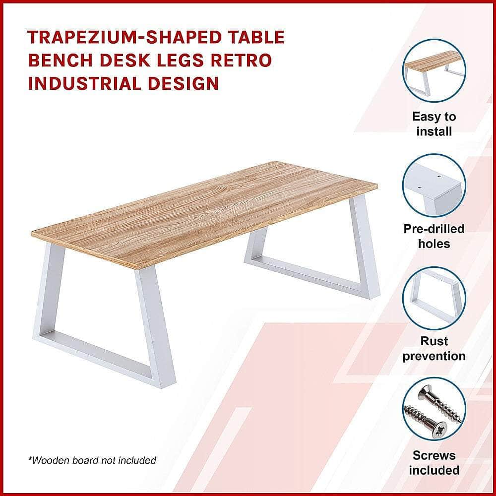 Retro Industrial Trapezium Table Bench - White