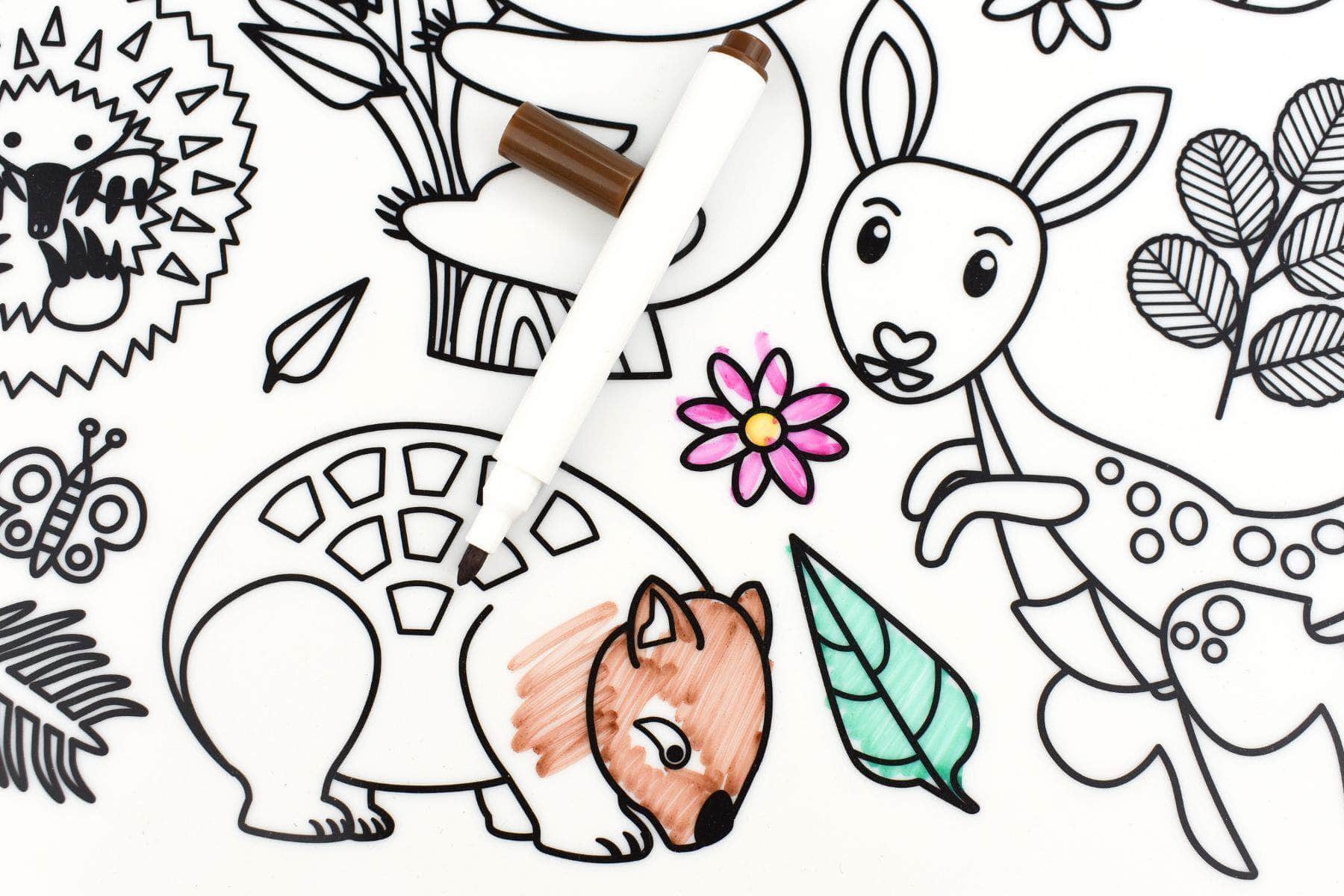 Reusable silicone drawing mat- australian animals