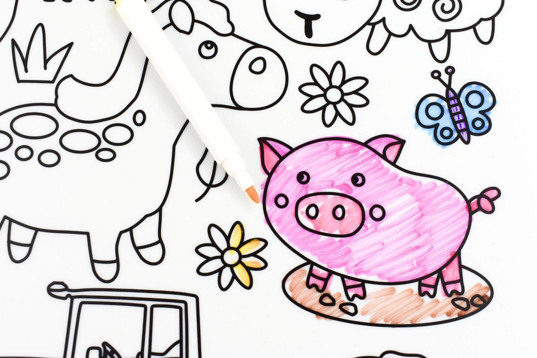 Reusable silicone drawing mat- farm animals