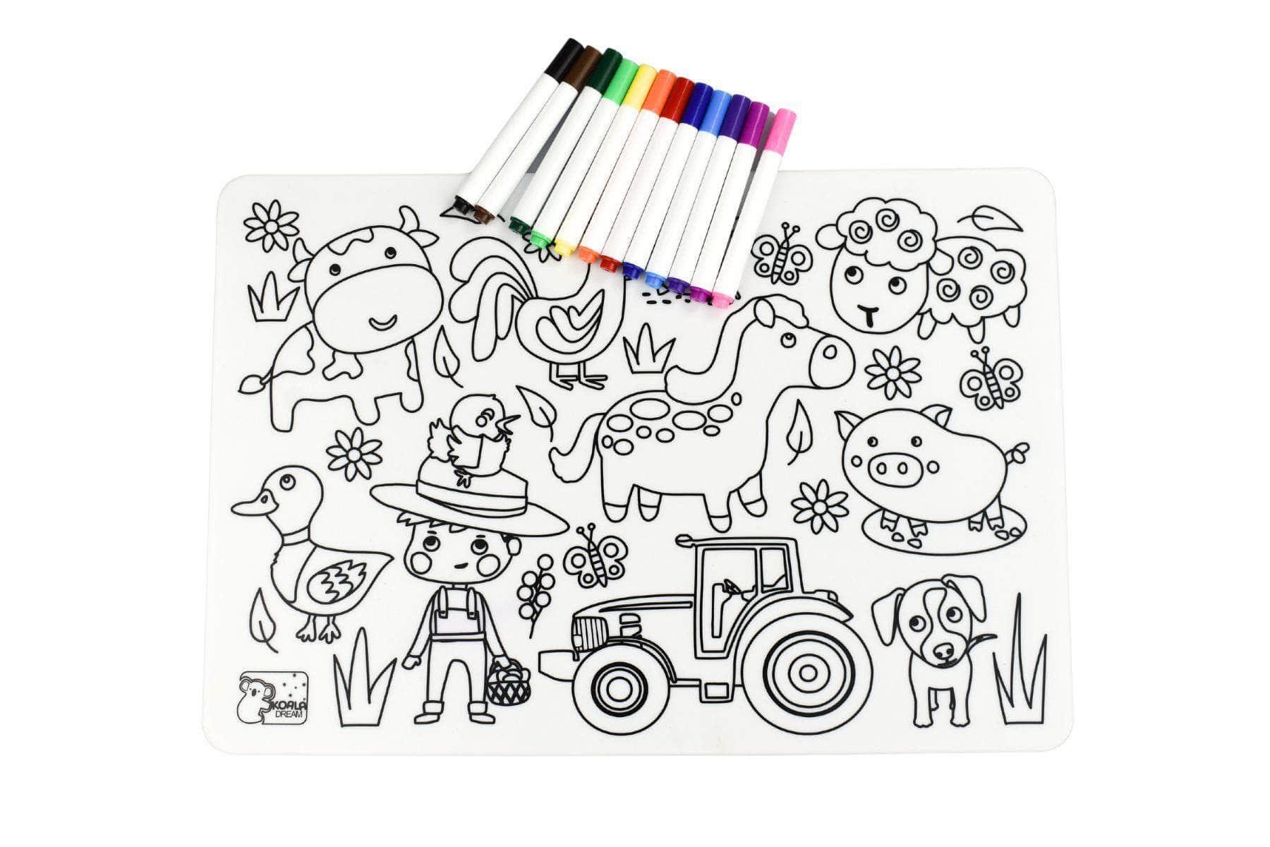 Reusable silicone drawing mat- farm animals
