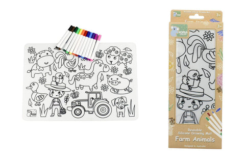 Reusable silicone drawing mat- farm animals