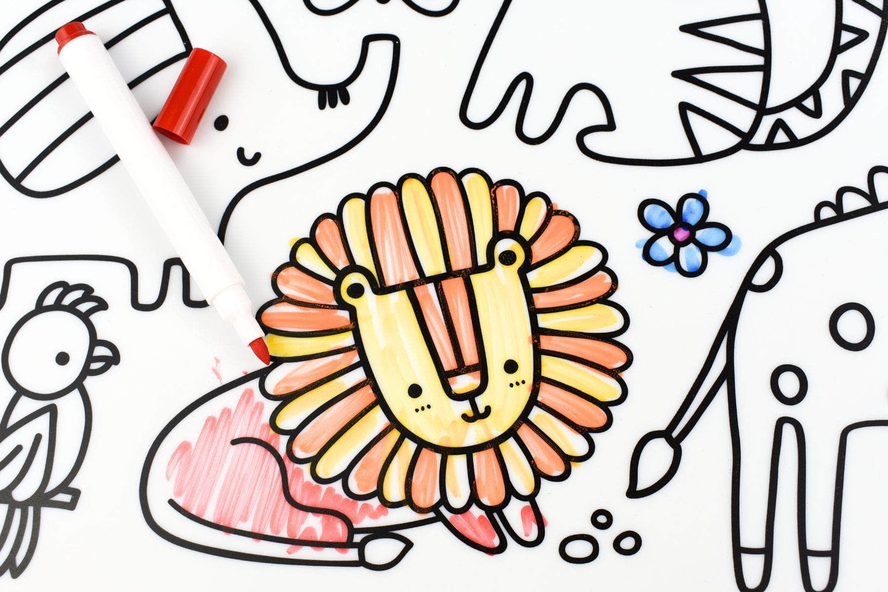 Reusable silicone drawing mat-jungle animals