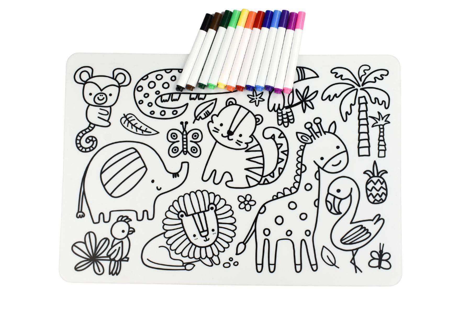 Reusable silicone drawing mat-jungle animals