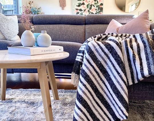 Richmond Throw - Reclaimed Wool Blend - Monochrome with Aprons