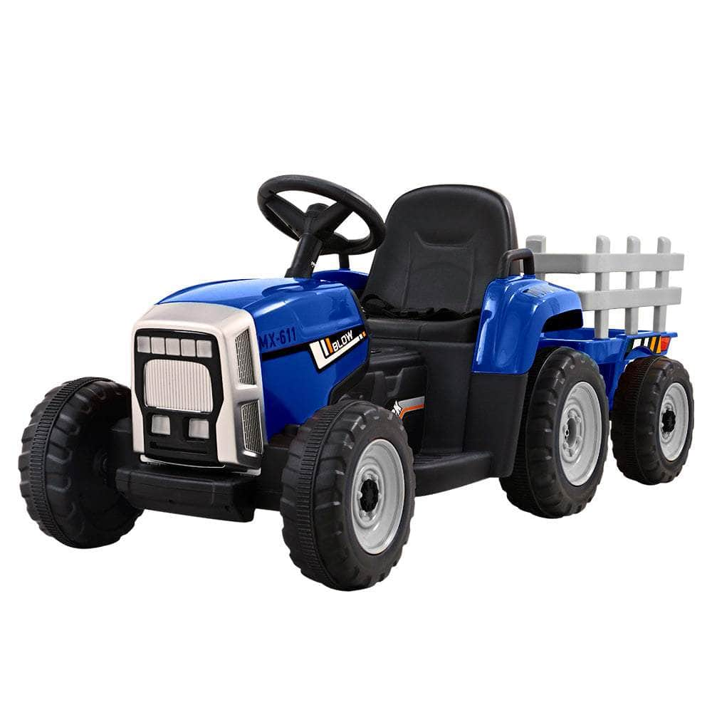 Ride On Car Tractor Trailer Toy Kids Electric Cars 12V Battery Blue