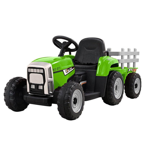 Ride On Car Tractor Trailer Toy Kids Electric Cars 12V Battery Green