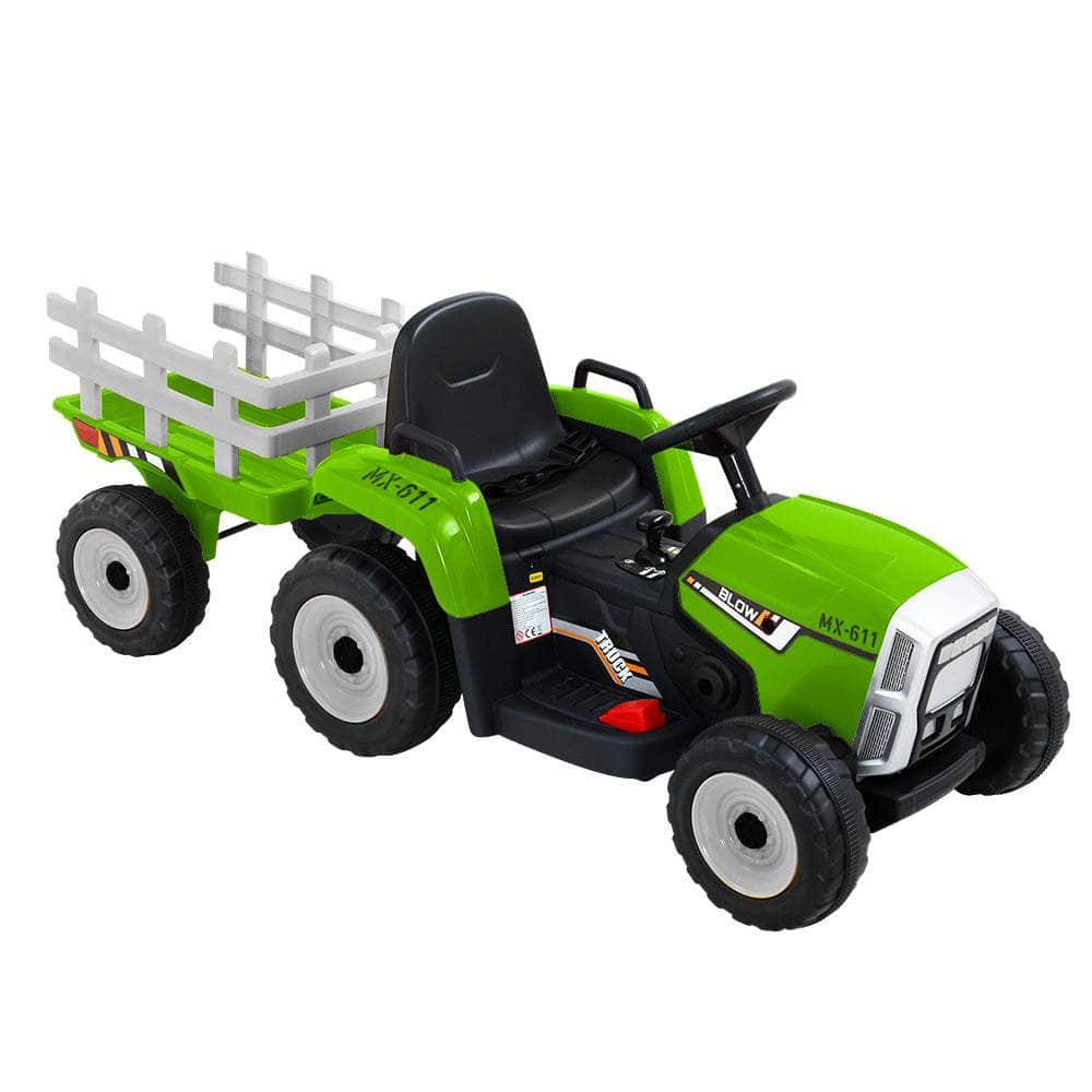 Ride On Car Tractor Trailer Toy Kids Electric Cars 12V Battery Green
