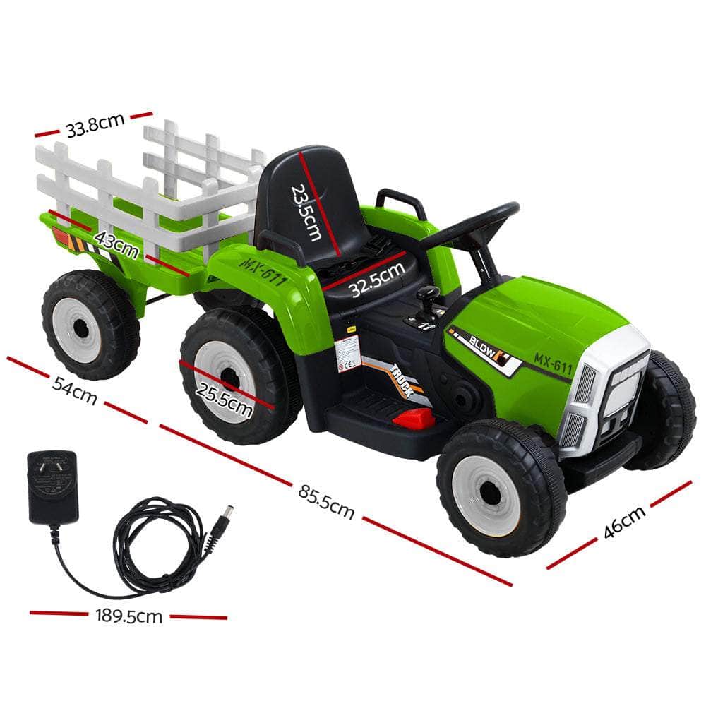 Ride On Car Tractor Trailer Toy Kids Electric Cars 12V Battery Green