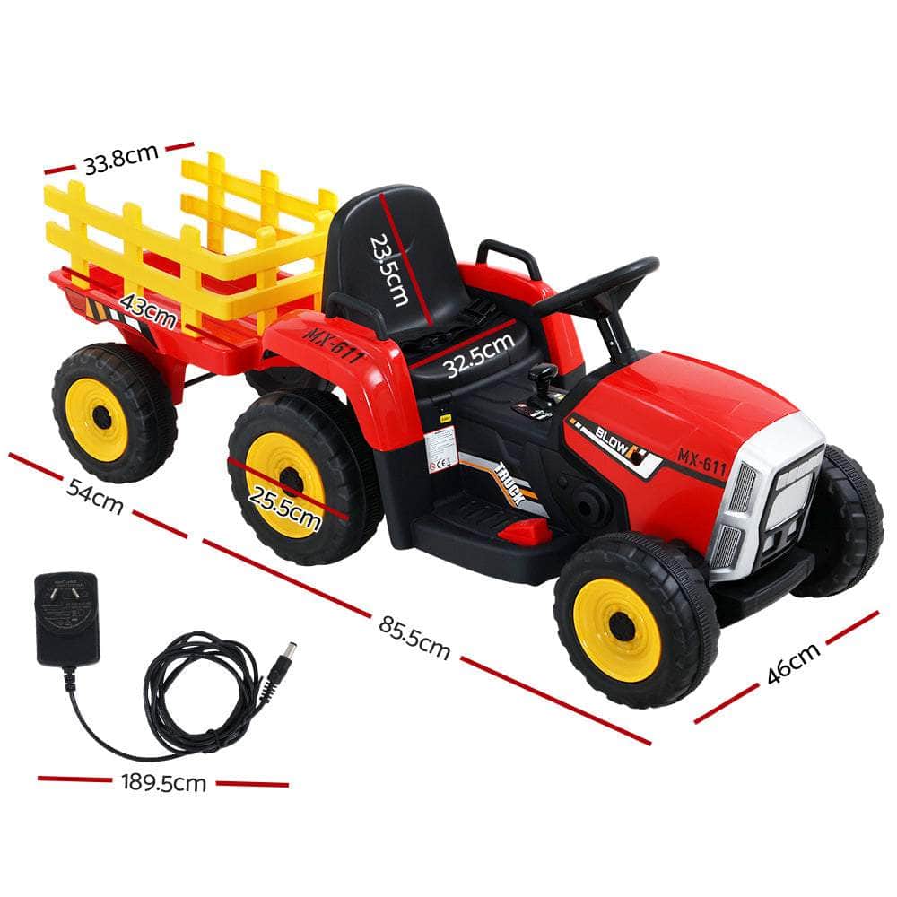 Ride On Car Tractor Trailer Toy Kids Electric Cars 12V Battery Red