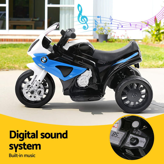 Kids Police Motorcycle Ride-On Blue Electric Bike Toy with Lights Sound - Rigo Bmw Motorbike Rcar