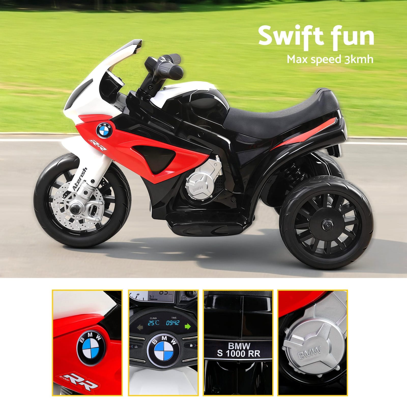 Bikes & Scooters - Kids BMW Police Ride On Motorcycle 6V Electric Motorbike Toy Red 3 Wheels