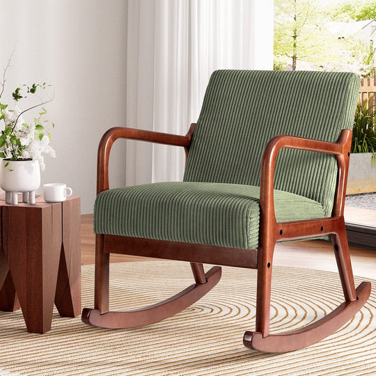 Rocking Armchair Nursery Chair Corduroy Green - Arm Chairs & Recliners
