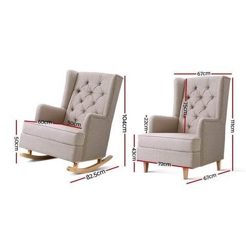 Rocking Chair Armchair Linen Fabric Beige Gaia