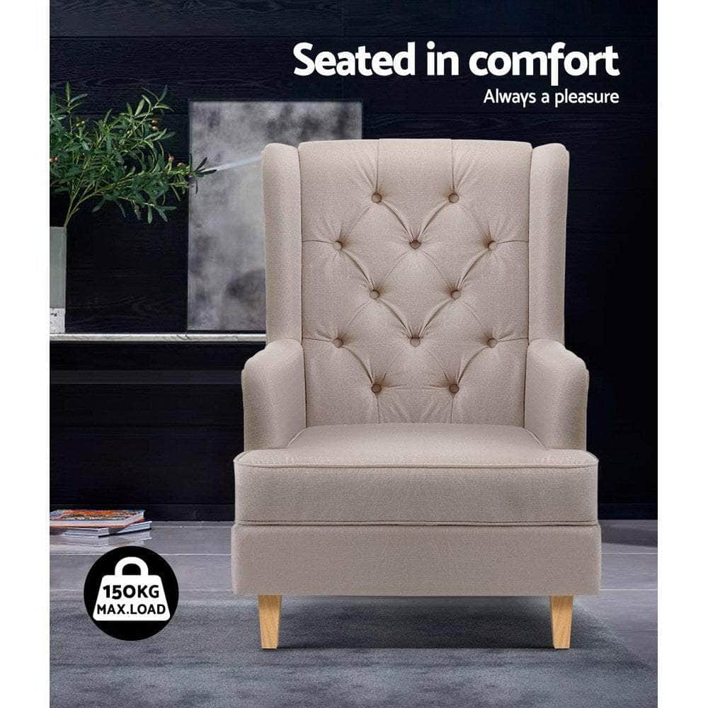 Rocking Chair Armchair Linen Fabric Beige Gaia